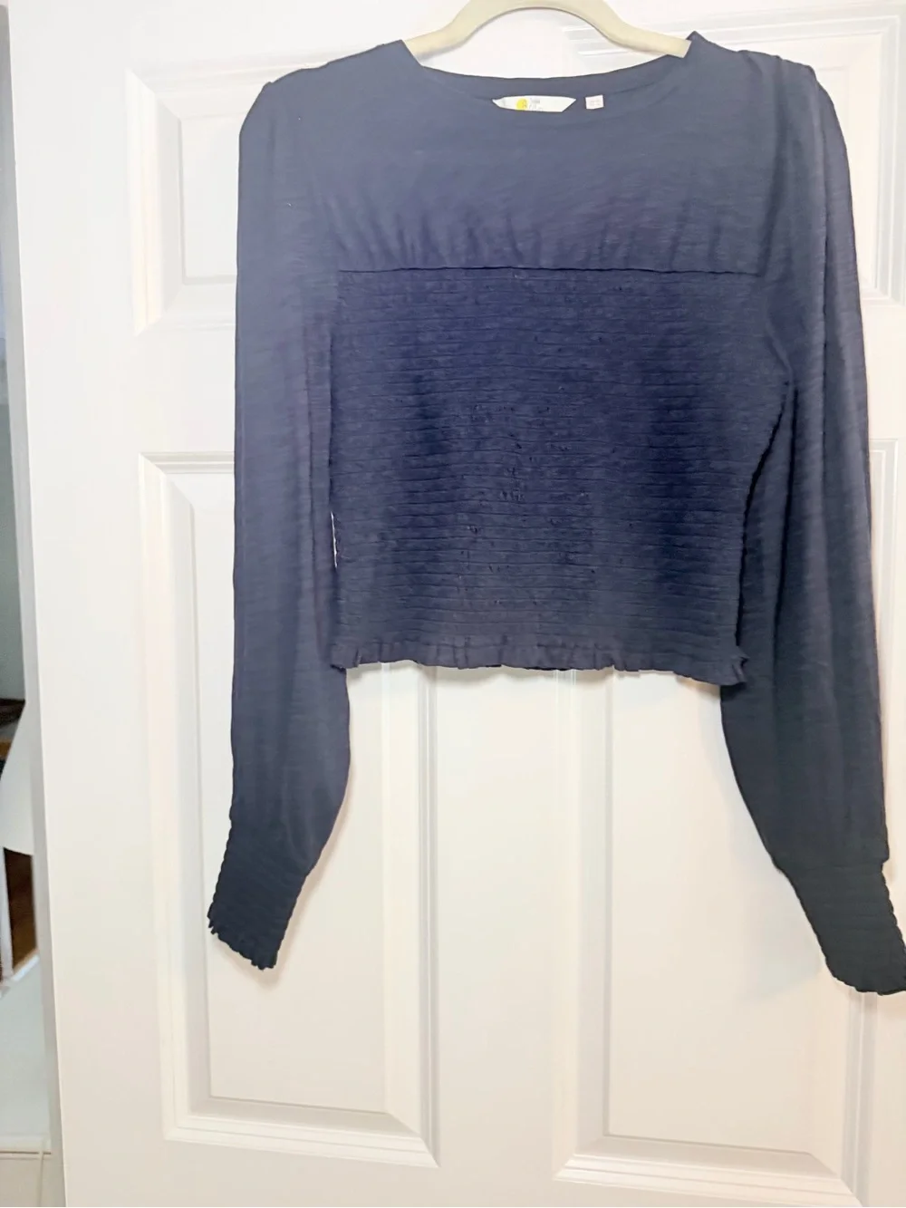 Boden Women's Navy Long-Sleeve Smocked Crop Top